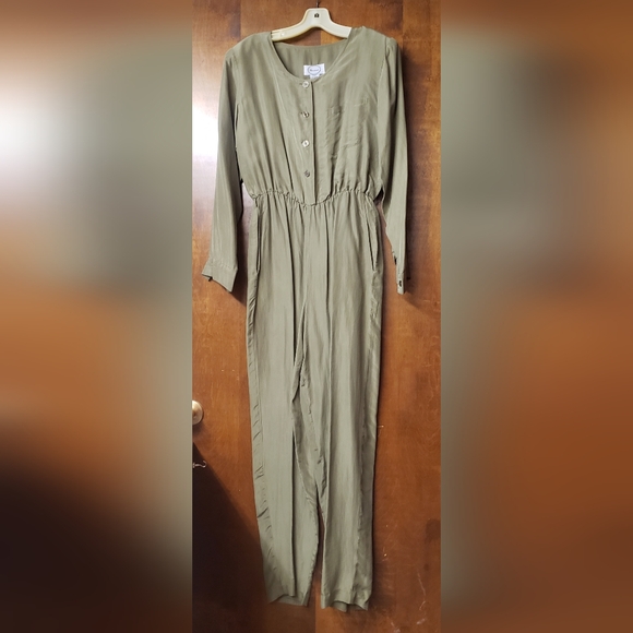 Olive Green 100% silk jumpsuit. Size  7/8 - Picture 1 of 4